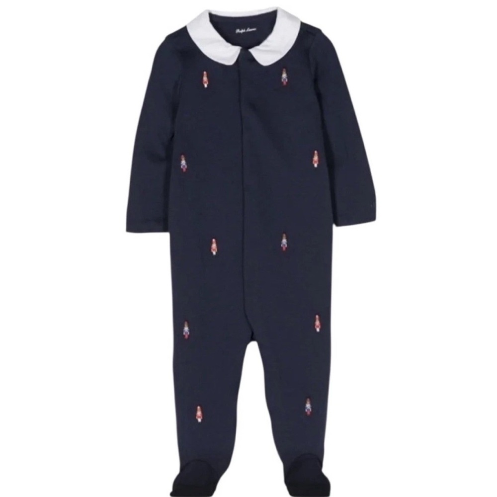 Ralph Lauren Dark Blue Baby Footie with White Collar